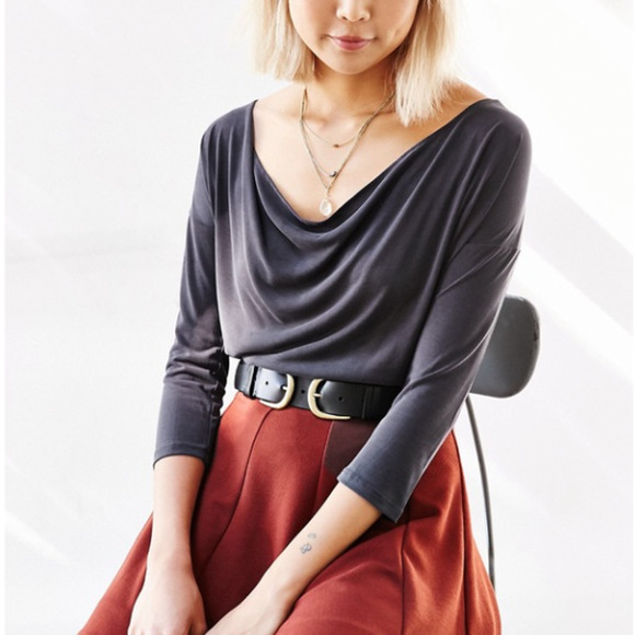 Silence & Noice Urban Outfitters Top Women's Small Gray 3/4 Sleeves Cowl Neck - Picture 1 of 8